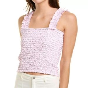 NWT Petersyn Smocked Ruffle Strap Tami Tank Top in Pink and White Stripe
